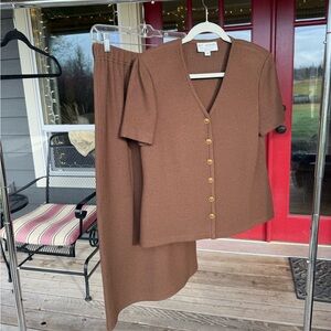 St. John Brown Knit Top & matching skirt